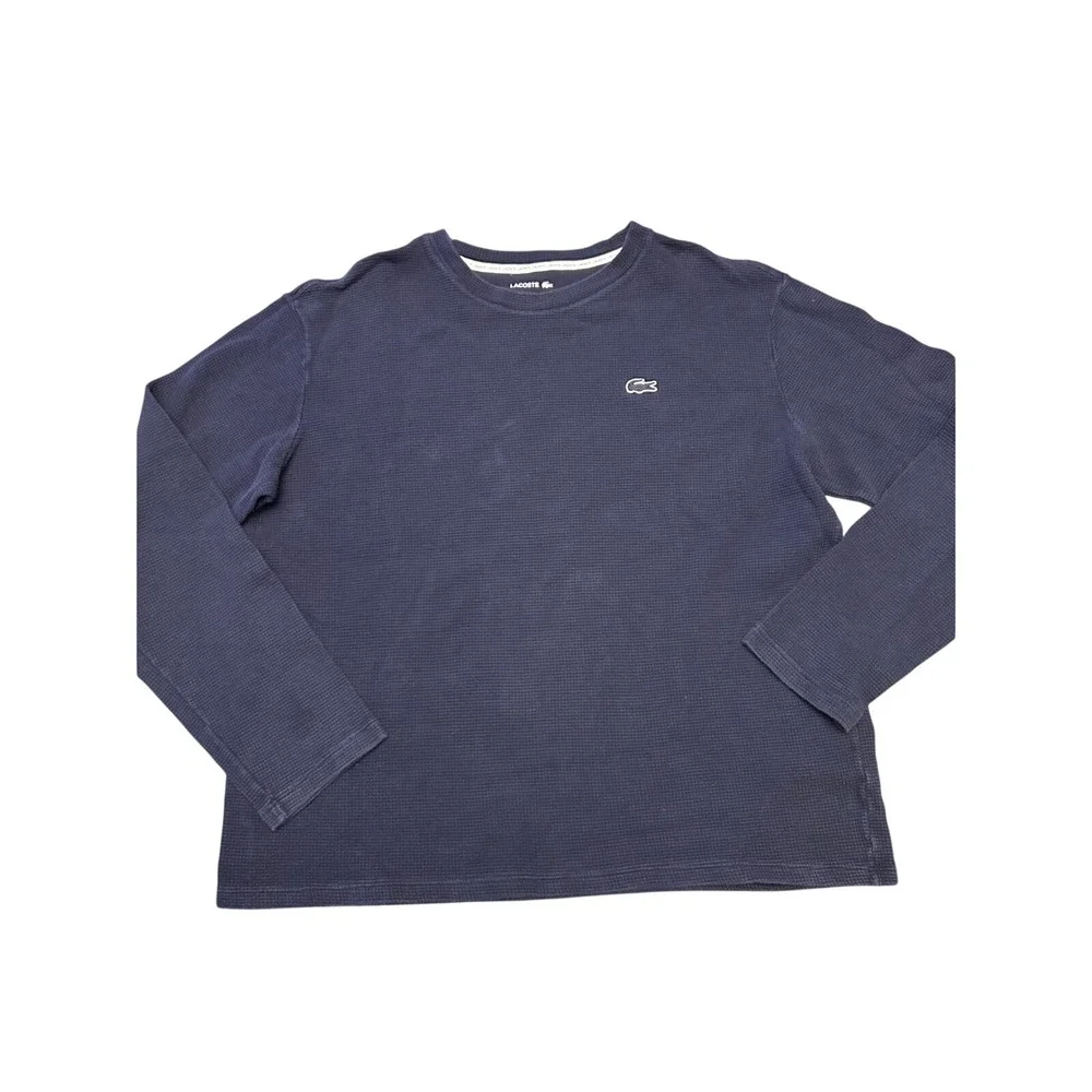 Lacoste Thermal‎ Shirt Mens XL Navy Blue Waffle Knit Sleepwear Set 2 Long Sleeve